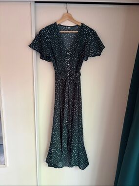 Vintage Style Dark Green Polka Dot Dress